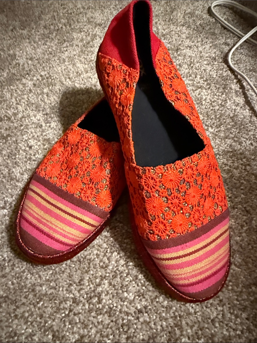 Geox Orange Lace & Pink Striped Slip-On Flats